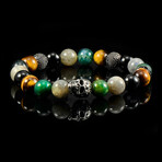 Green Tiger Eye + Moss Agate + Tiger Eye + Labradorite + Onyx Stone Bracelet // 8"
