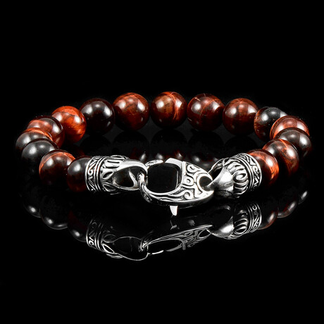 Red Tiger Eye + Antiqued Stainless Steel Clasp // 8.25"