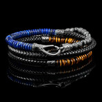 Tiger Eye Stone + Lapis Lazuli + Hematite + Leather Wrap Bracelet // 25"