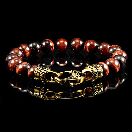Red Tiger Eye Stone + Antiqued Gold Plated Steel Clasp // 8.25"