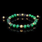 Green Tiger Eye Stone + Gold Plated Stainless Steel Adjustable Bracelet // 7.75"