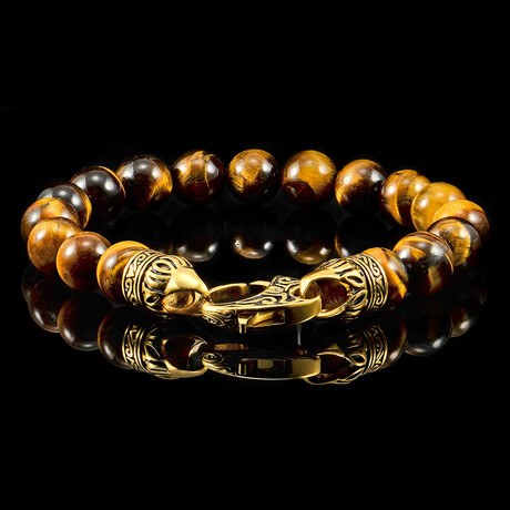Tiger Eye Stone + Antiqued Gold Plated Steel Clasp // 8.25"