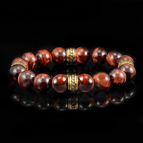 Red Tiger Eye Stone + Gold Plated Stainless Steel Accents // 12mm