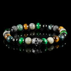 Moss Agate + Green Tiger Eye + Labradorite + Tiger Eye + Onyx Stone Stretch Bracelet // 8"