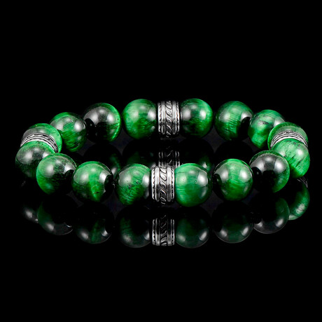 Green Tiger Eye Stone + Stainless Steel Accents // 12mm
