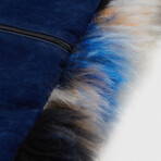 Sheepskin Cushion Cover // Blue + Brown + Black