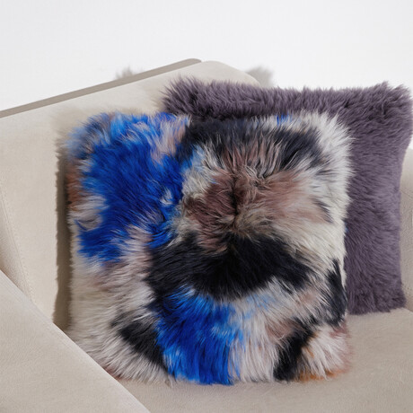 Sheepskin Cushion Cover // Blue + Brown + Black