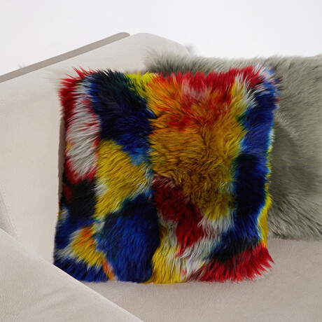 Sheepskin Cushion Cover // Red + Yellow + Blue