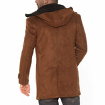 Mock Neck Plush Detail Overcoat // Light Camel + Brown (S)
