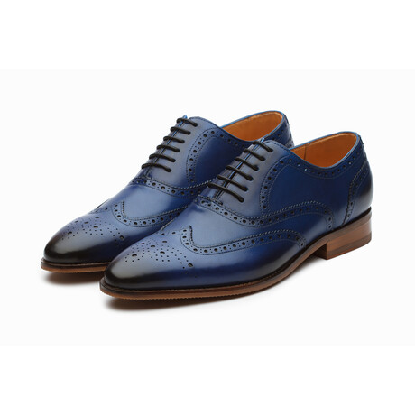 Wingtip Oxford Brogue Leather Shoes // Blue (US: 7)