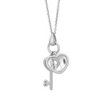 18K White Gold Diamond Lock + Key Necklace // 16" // New