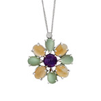 18K White Gold Diamond + Multicolor Stone Necklace // 16" // New