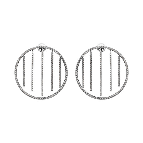 18K White Gold Diamond Dangle-Hoop Earrings // New
