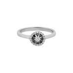 18K White Gold Black + White Diamond Halo Ring // Ring Size: 7 // New