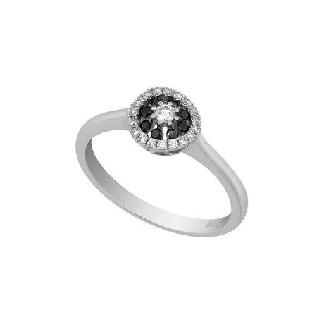 18K White Gold Black + White Diamond Halo Ring // Ring Size: 7 // New