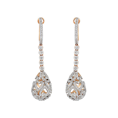 18K White Gold + 18k Rose Gold Diamond Dangly Earrings // New
