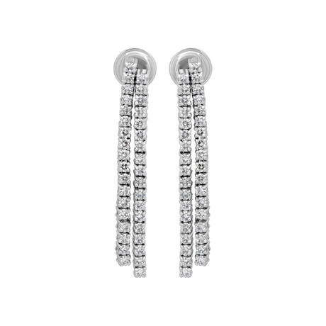 18K White Gold Diamond Dangle-Strand Earrings // New