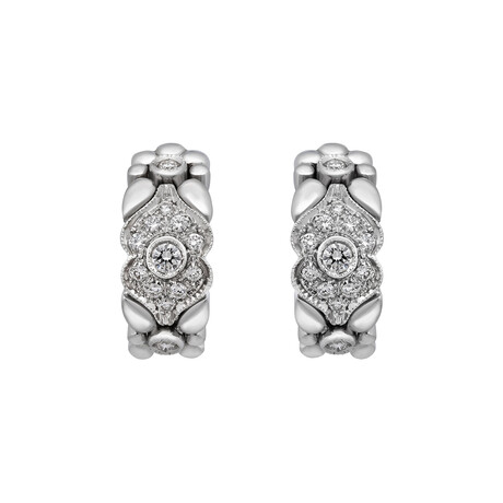 18K White Gold Diamond Half-Hoop Earrings // New