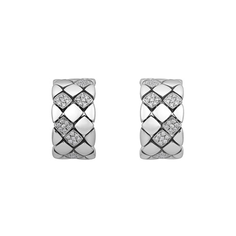 18K White Gold Diamond Caged Huggie-Hoop Earrings // New