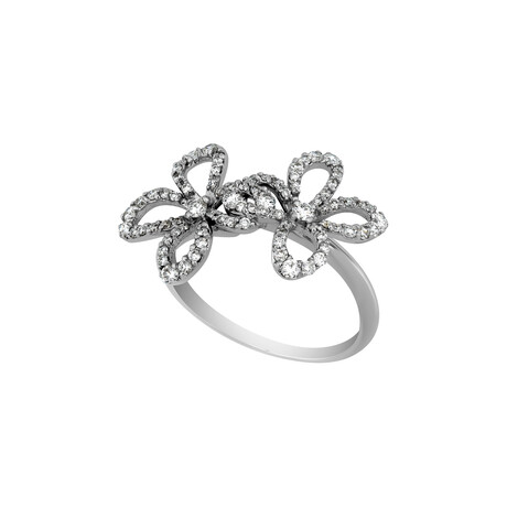 18K White Gold Diamond Flower Ring // Ring Size: 7 // New