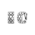 18K White Gold Diamond Caged Huggie-Hoop Earrings // New