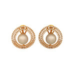 18K Yellow Gold Pearl + Diamond Earrings // New