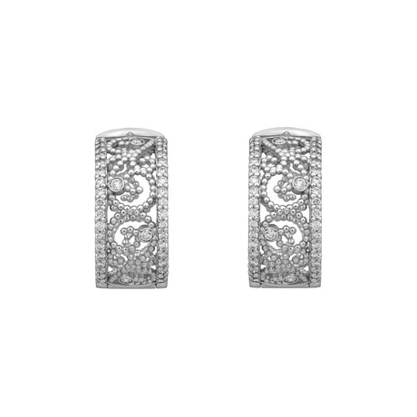18K White Gold Diamond Caged Hoop Earrings // New