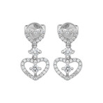 18K White Gold Diamond Heart Drop Earrings // New