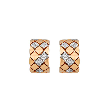 18K White Gold + 18k Rose Gold Diamond Caged Huggie-Hoop Earrings // New