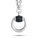 Gucci // Horsebit 18K White Gold Diamond + Onyx Necklace // 20" // Estate
