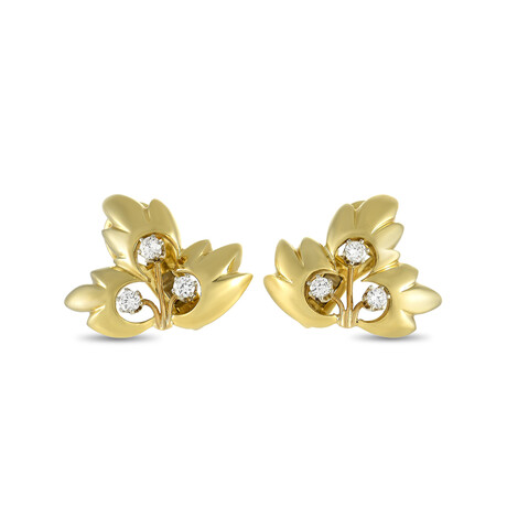 Tiffany & Co. // Vintage 18K Yellow Gold Diamond Leaf Earrings // Estate