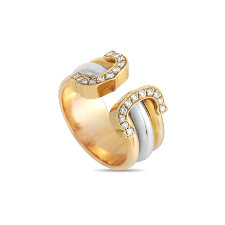 Cartier // Double C 18K Yellow Gold + 18k White Gold + 18k Rose Gold Diamond Ring // Ring Size: 5.5 // Estate