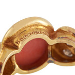 Boucheron // Vintage 18K Yellow Gold Diamond + Coral Ring // Ring Size: 5.75 // Estate
