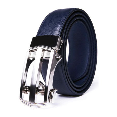 Genuine Leather Automatic Buckle Ratchet Dress Belts // Navy (32-34)