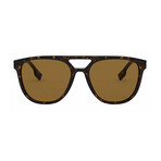 Burberry // "Foxcote" Men's Square Aviator Polarized Sunglasses // Havana + Brown