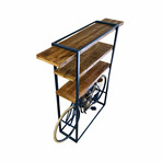 Blue Metal Mango Wood Cycle Book Shelf Bar Counter
