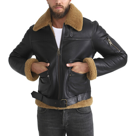 Joseph Shearling Pilot Jacket // Silky Brown + Ginger Curly Wool (Small)