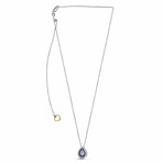 Genuine Sapphire + White Diamond Pendant on Solid 14K White Gold Necklace