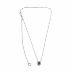 Genuine Oval Shaped Sapphire + White Diamond Pendant on Solid 18K White Gold Necklace