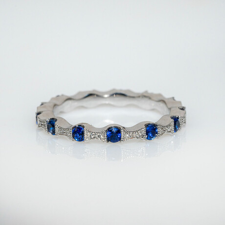 Genuine Blue Sapphire 14K White Gold Eternity Band Ring (5)