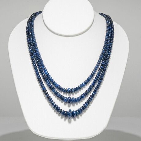 Genuine Triple Strand Sapphire Rondelle Beaded Necklace