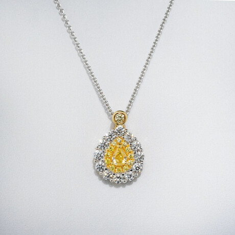 Genuine Yellow Diamond + 18k Gold Pendant on 18K White Gold Necklace