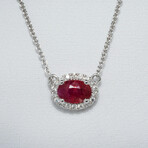 Genuine Ruby + White Diamond Pendant on Solid 18K White Gold Necklace