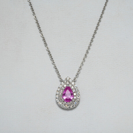Genuine Pink Sapphire Pendant on Solid 18K White Gold Necklace