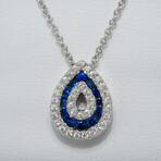 Genuine Sapphire + White Diamond Pendant on Solid 14K White Gold Necklace