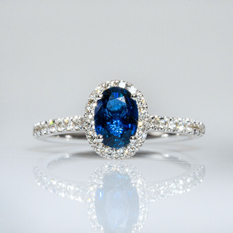 Genuine Blue Sapphire + 34 count Diamond 18K White Gold Ring (5)