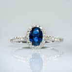 Genuine Blue Sapphire + 34 count Diamond 18K White Gold Ring (6.5)