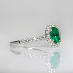 Genuine Emerald + Diamond 18K White Gold Ring (6)