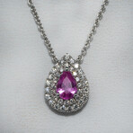 Genuine Pink Sapphire Pendant on Solid 18K White Gold Necklace