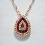 Genuine Ruby + White Diamond Pendant on Solid 14K Rose Gold Necklace